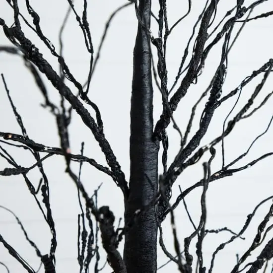 7ft. Pre-Lit Halloween Black Twig Artificial Tree with 390 Orange & Purple LED Lights {4}