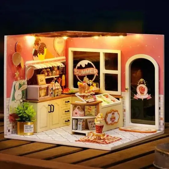 Wizardi Miniature Roombox Ice Cream Shop Dollhouse Kit {7}