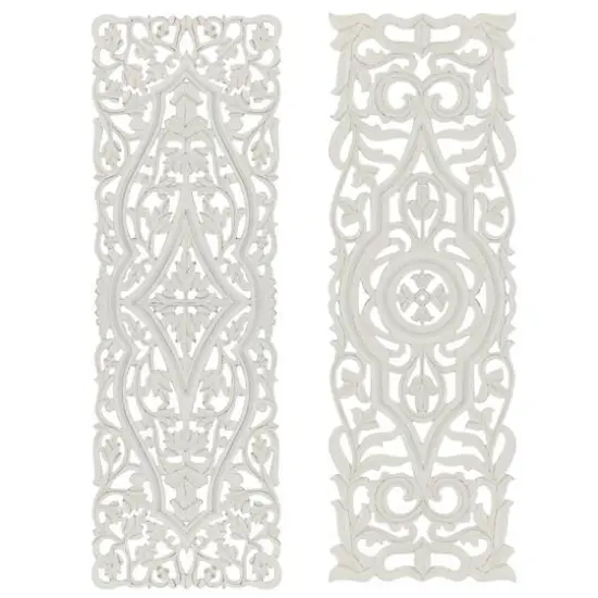 Set of 2 White Mango Wood Farmhouse Abstract Wall Decor, 16" x 48" {1}