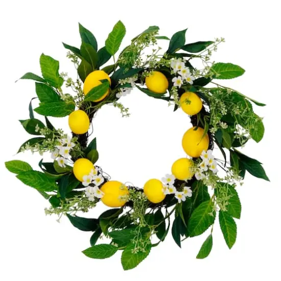 24'' Multicolored Daisy Floral Spring Wreath with Lemons {1}