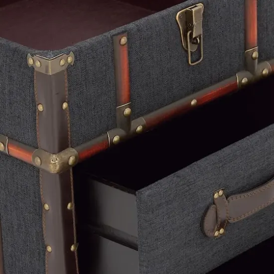 Blue Wood and Linen Traditional Accent Table, 22" x 18" x 18" {5}