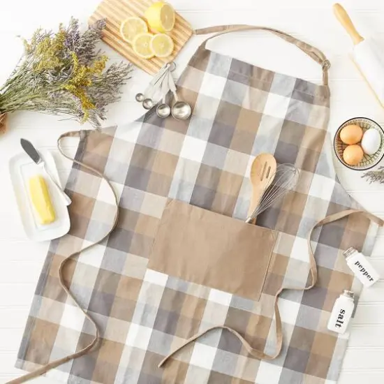 DII&reg; Tri Color Check Chef Apron Stone {6}