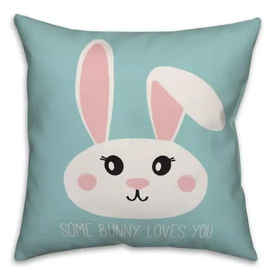 Some Bunny Loves You Teal Throw Pillow {1}