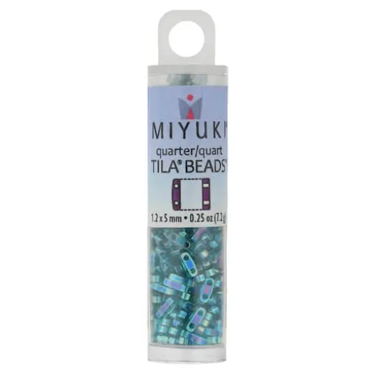 Miyuki&reg; 1.2mm Glass Quarter Tila Beads Transparent Rainbow Teal Aurora Borealis {4}