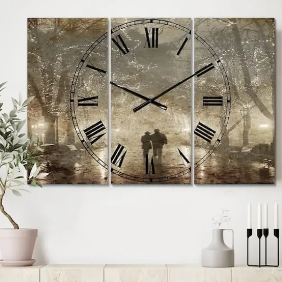 Designart Couple Walking In Night Lights Multipanel Wall Clock {3}