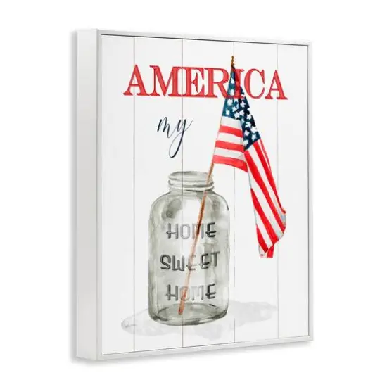 Stupell Industries America My Home Sweet Home Patriotic Country Flag Framed Giclee Art White {4}