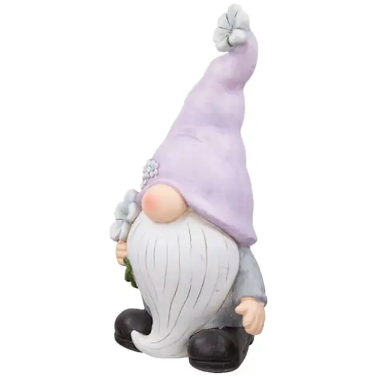 18" Gnome with Purple Hat & Flower Outdoor Garden Statue {6}