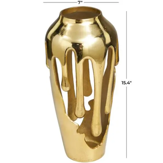 15" Gold Aluminum Melting Drip Vase {8}