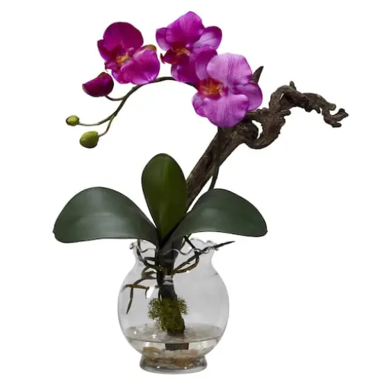 15" Purple Mini Phalaenopsis Silk Flower Arrangement in Fluted Vase  {1}