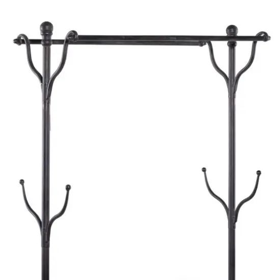 72" Black Metal & Wood Industrial Coat Rack {9}