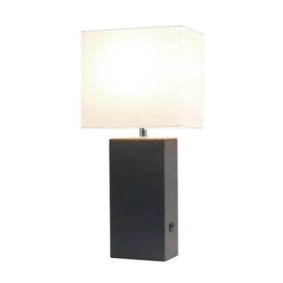 Lalia Home Lexington 21" Leather Table Lamp with USB Charging Port Espresso Brown {3}