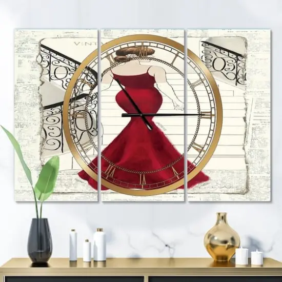 Designart Elegance Glam Paris Diva III Multipanel Wall Clock {3}