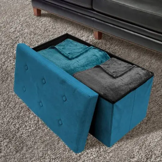 Sorbus 30" Faux Suede Storage Bench Teal {3}