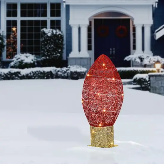 20" Pre-Lit LED Red Christmas Light Bulb Decoration {3}