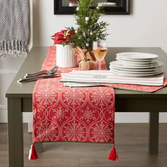 DII® 108'' Joyful Snowflakes Jacquard Reversible Table Runner {6}