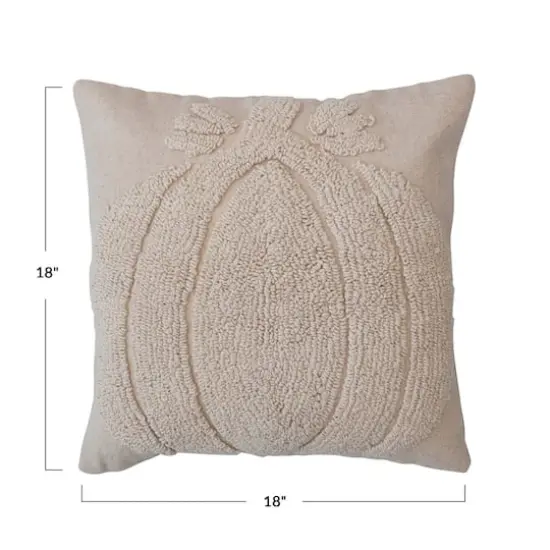 Hello Honey® 18" Cream Pumpkin & Chambray Square Cotton Slub Tufted Pillow {5}