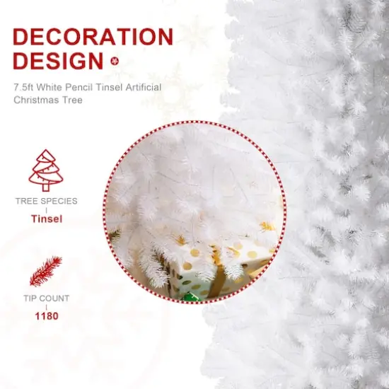 7.5ft. Unlit White Pencil Tinsel Artificial Christmas Tree {7}