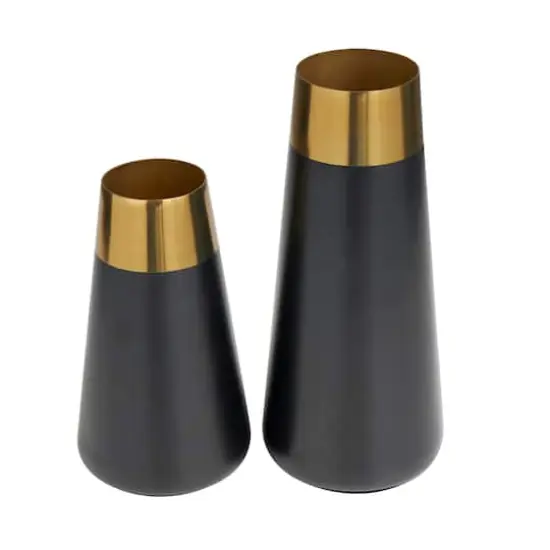Black Stainless Steel Vase with Gold Rims Set {1}