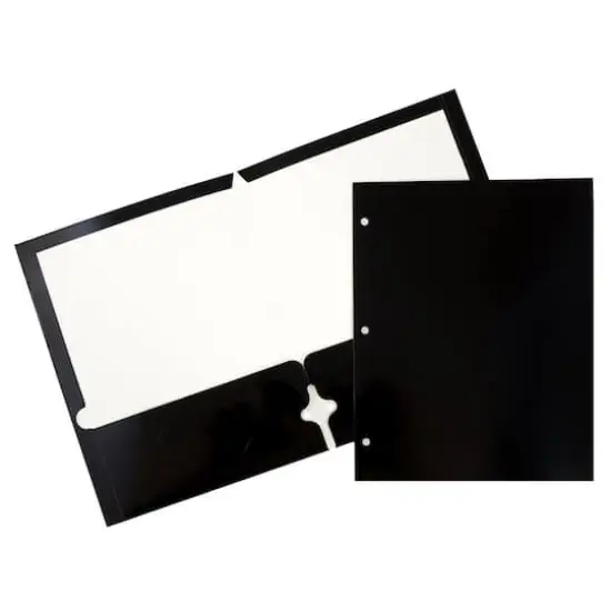 JAM Paper Laminated 2-Pocket Glossy 3-Hole Punch School Folders, 6ct. Black {1}