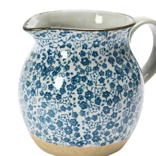 Hello Honey® 5.2" Blue & White Floral Hand-Painted Country-Style Stoneware Pitcher {3}