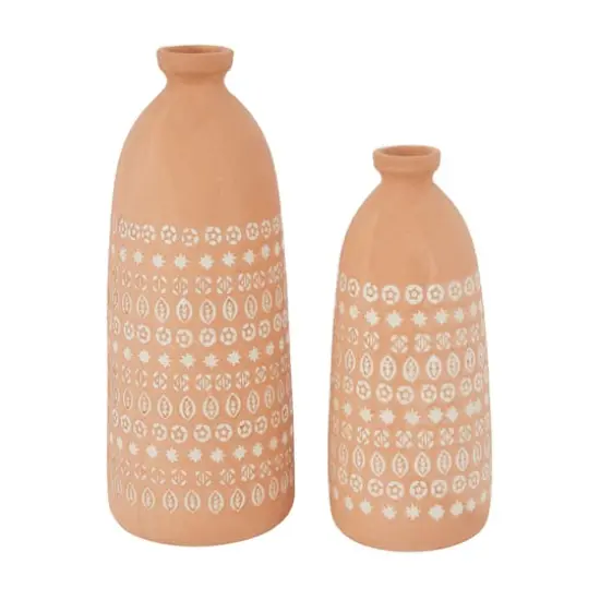 Set of 2 Pink Stoneware Rustic Vases, 15" x 5" x 5" {1}