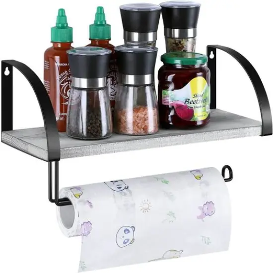 NEX&trade; 15" Wall Mounted Paper Towel Holder with Wood Shelf Light Brown {2}