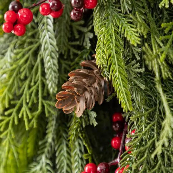 Glitzhome&reg; 31.5"H Christmas Greenery PE Teardrop with Pinecones and Red Berries {5}