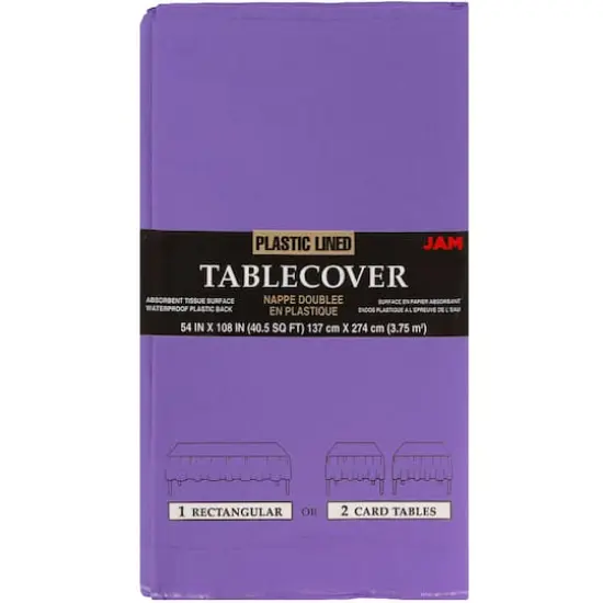 JAM Paper 108" Rectangular Plastic Lined Paper Table Cover Purple {1}