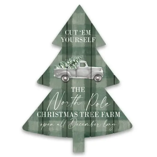North Pole Christmas Tree Farm Tree Shaped Wood Pallet Wall Art {1}