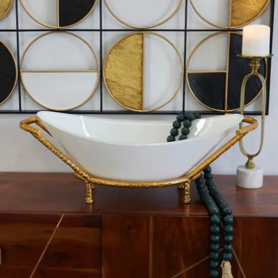 CosmoLiving by Cosmopolitan 25" White Glass Kitchen Serving Bowl with Gold Metal Stand {3}