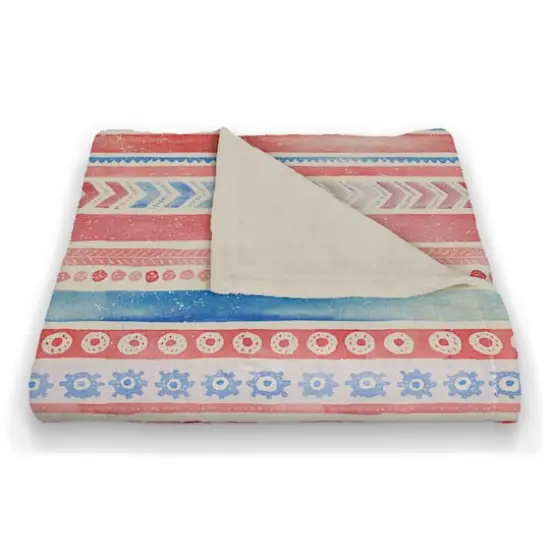 Patriotic Watercolor Folksy Pattern Coral Fleece Blanket {3}