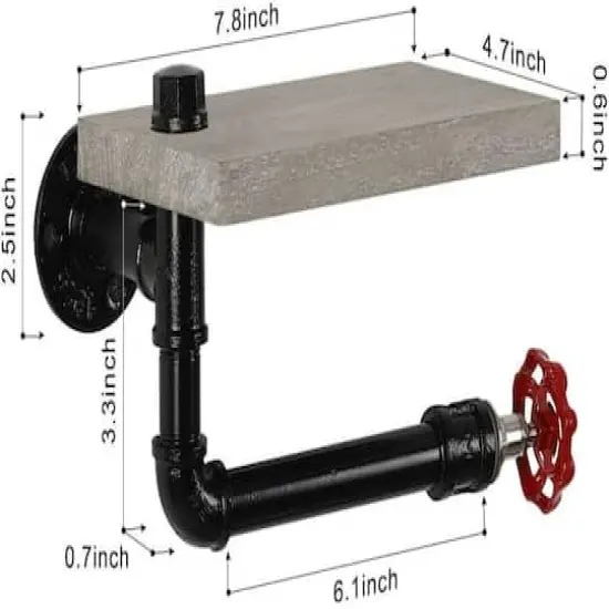 Gray Industrial Wall-Mounted Rustic Toilet Paper Holder with Wood Shelf {3}