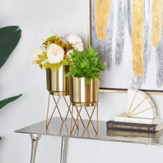 Gold Modern Planter, Set of 2" 6", 6" {8}