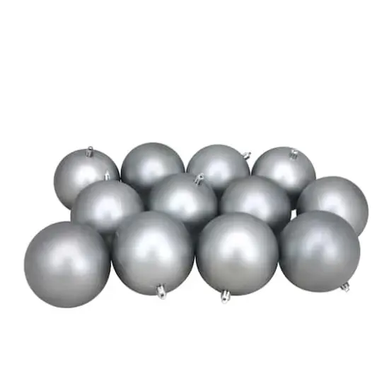 12ct. 4" Pewter Gray Shatterproof Matte Christmas Ball Ornaments {1}
