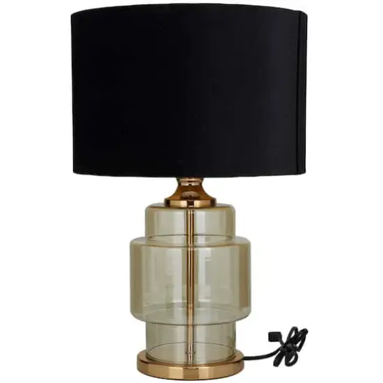 Gold Glass Transparent Base Table Lamp with Drum Shade 15" x 15" x 23" {3}