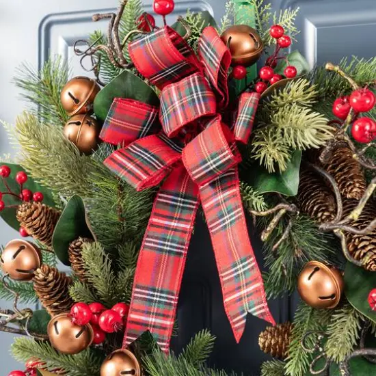Glitzhome&reg; 24"D Christmas Bell, Pinecone & Berry Bow Wreath {6}