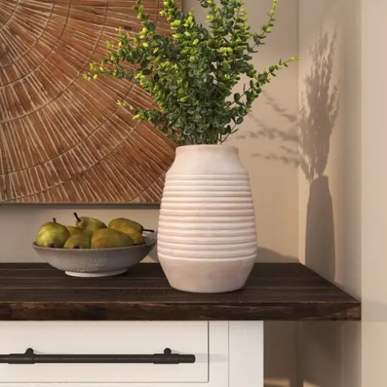 11" Pink Ceramic Whitewashed Ribbed Vase {11}