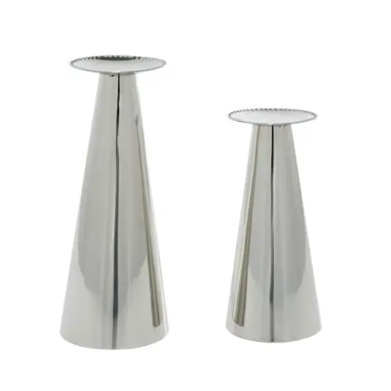 Silver Stainless Steel Glam Cone Candle Holder Set {3}