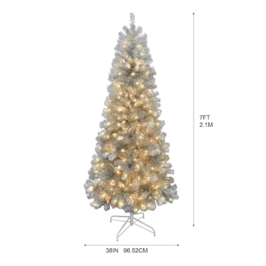 7ft. Pre-Lit Champagne Tinsel Artificial Christmas Tree, Warm White LED Lights by Ashland® {6}