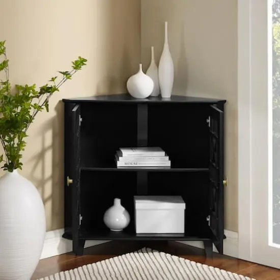 Walker Edison 30" Black Fretwork Corner Accent Cabinet {7}