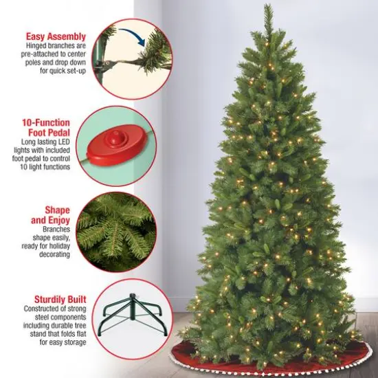 7.5 ft. Pre-lit Hinged Lehigh Valley Pine Slim Artificial Christmas Tree, Dual LED Lights {7}