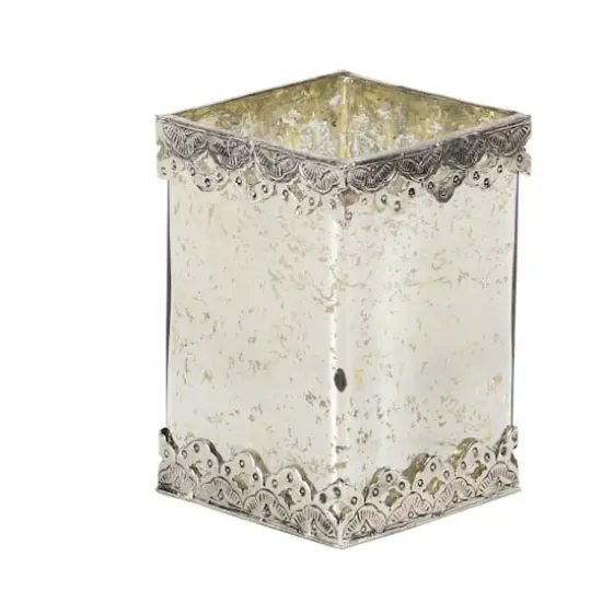 Set of 2 White Glass Glam Candle Holder, 6", 8" {4}