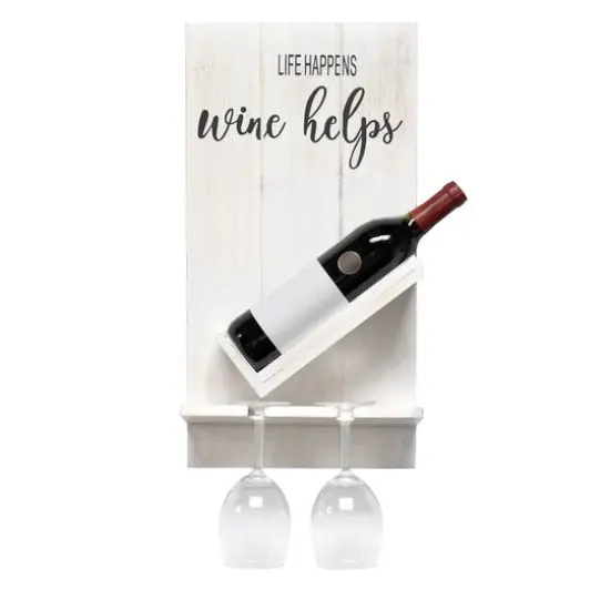 Elegant Designs Wall Mounted Wine Bottle Shelf & Glass Holder White Wash {6}