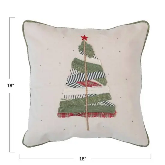 Hello Honey® Multicolor Square Cotton Pillow with Appliqued Tree {5}