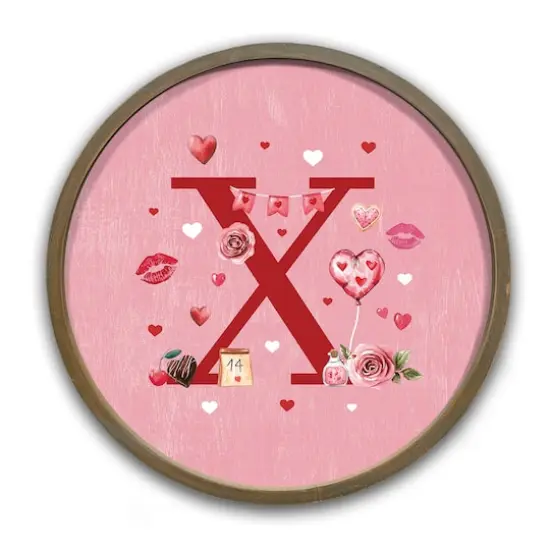 Valentine Things Monogram Round Brown Framed Print X {1}