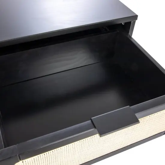 Hello Honey® Crawford 24" Nightstand with Storage Drawers and Natural Woven Cane Detail Black Satin and Natural {9}