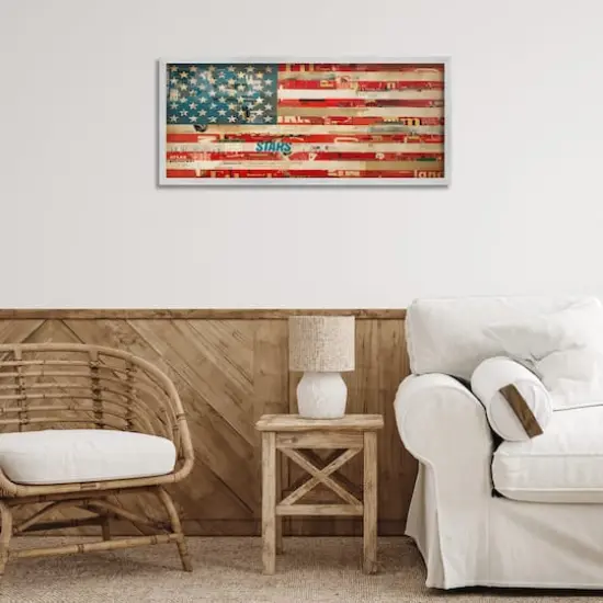 Stupell Industries Patriotic Collaged Flag Framed Giclee Art Gray {3}