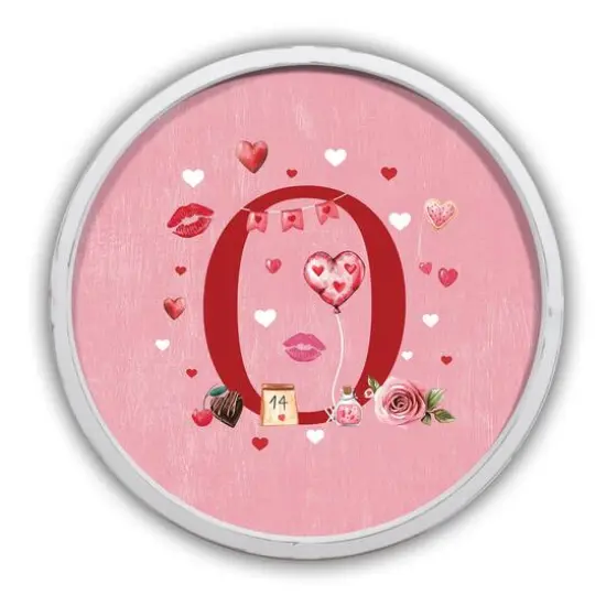 20" Valentine Things White Framed Round Monogram Print O {1}