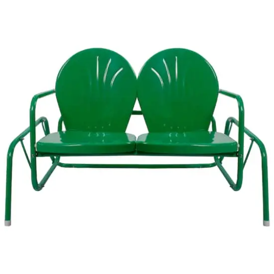 2-Person Outdoor Retro Metal Tulip Double Glider Patio Chair Green {1}