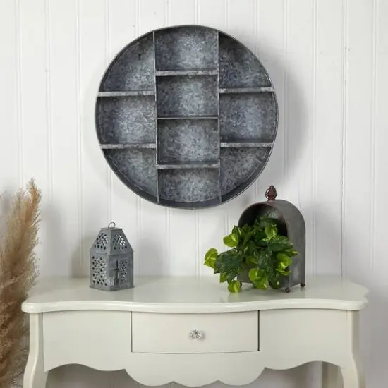 18" Galvanized Round Metal Wall Mounted Shelf System {5}